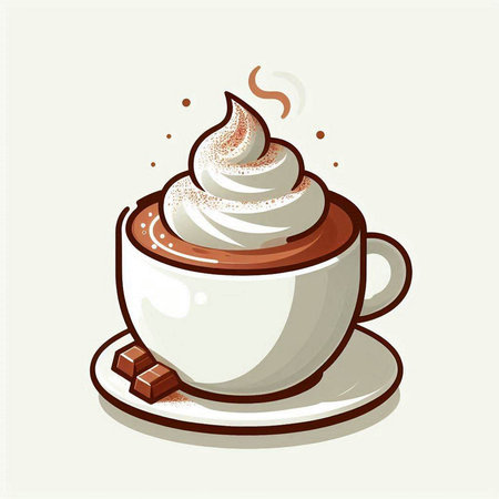 Illustration of a cup of hot chocolate with whipped cream and chocolateのイラスト素材