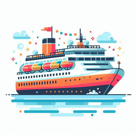 Cruise ship icon. Vector illustration in flat style on white background.のイラスト素材