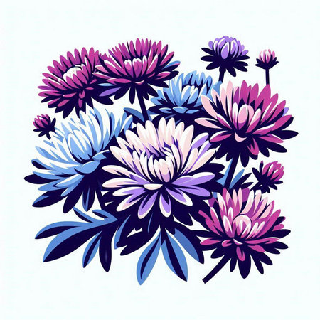 Illustration of chrysanthemum flowers on a white backgroundのイラスト素材