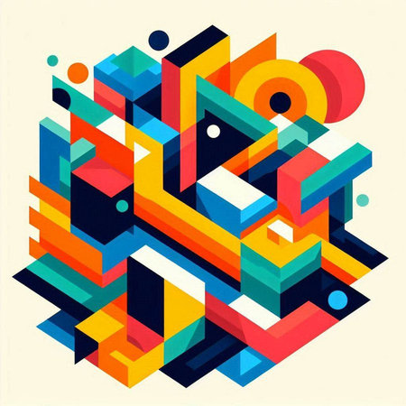 Colorful 3d isometric composition, vector abstract background with arrows.