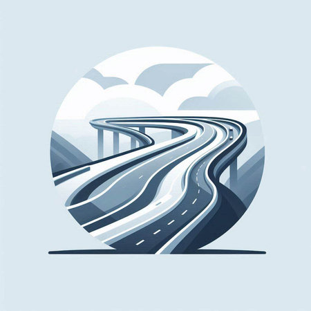 Road in the sky. Vector illustration in blue and white colors.