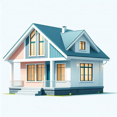 Illustration of a modern house on a white background. Vector illustration.のイラスト素材