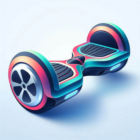 Self Balancing Electric Skateboard Smart Scooter on Blue Background