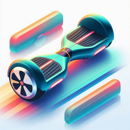 Close up of Dual Wheel Self Balancing Electric Skateboard on White Background