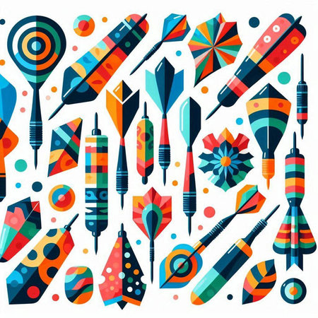 Seamless pattern with colorful darts. Vector illustration in flat style