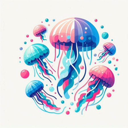 Colorful jellyfish on a white background. Vector illustration. Eps 10