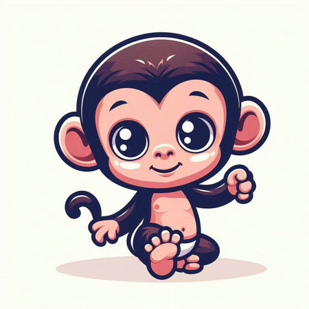 Cute cartoon monkey with big eyes on white background. Vector illustration.