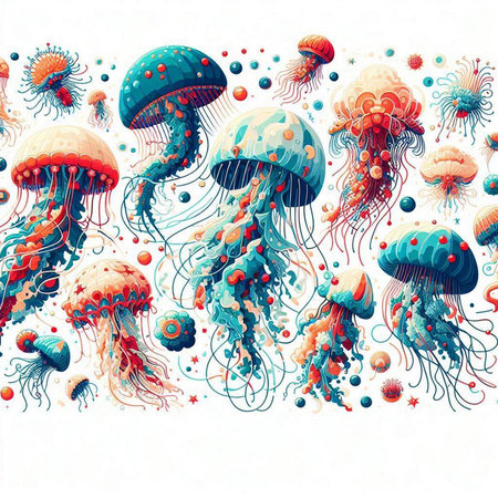 Seamless background with jellyfishes. Colorful vector illustration.