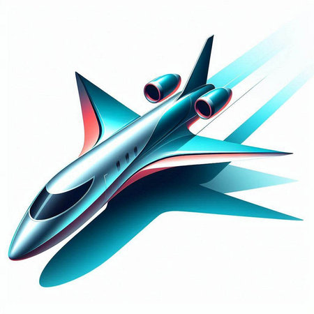 Airplane flying in the blue sky. 3d rendering. Computer digital drawing.