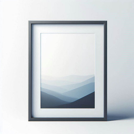 Photo frame on a white wall. 3D rendering. Computer digital drawing.
