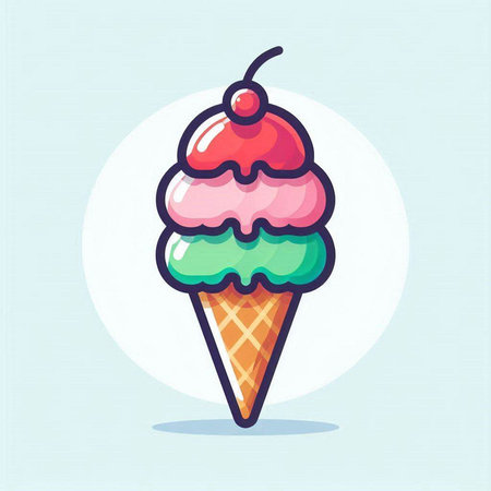 Ice cream cone vector illustration. Colorful cartoon ice cream icon.のイラスト素材