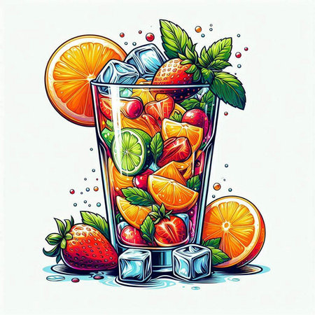 Cocktail with lime, orange and mint. Vector illustration.のイラスト素材
