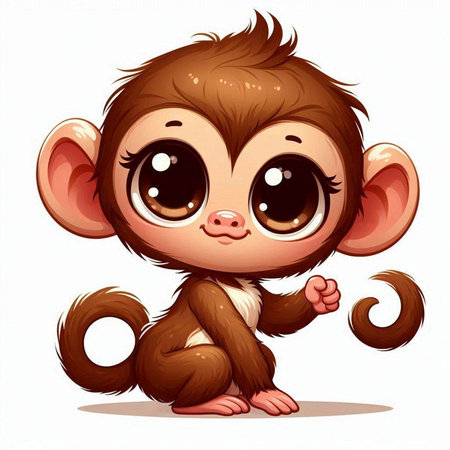 Cute little monkey cartoon character. Vector illustration isolated on white background.