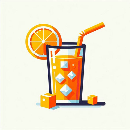 Cocktail with ice cubes and orange slice. Vector illustration.のイラスト素材