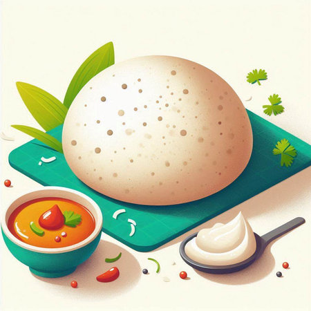 Illustration of a ball of bread with tomato sauce and mayonnaise