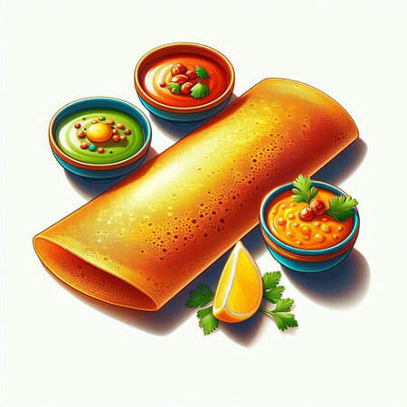 Illustration of a set of appetizers on a white background.