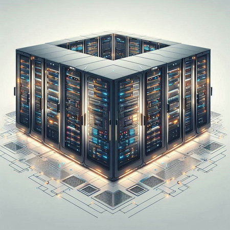 Data center with servers in the big data center. 3D rendering