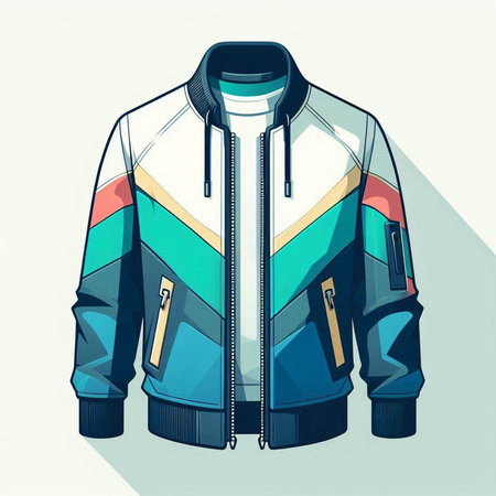 Men's winter jacket in blue and red colors. Vector illustration.