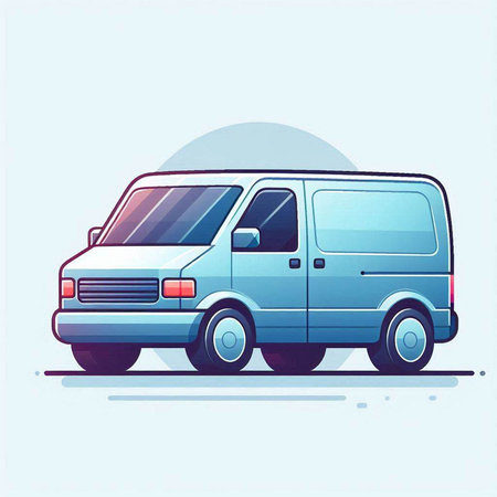 Vector illustration of a blue van on a white background. Flat style.