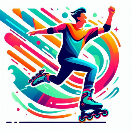 Roller skating illustration, colorful abstract background, vector eps10