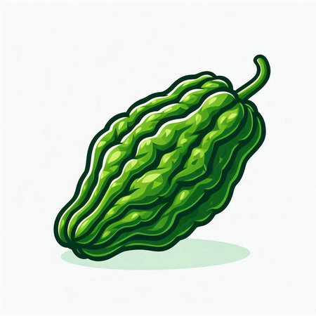 Bitter melon isolated on white background. Hand drawn vector illustration.のイラスト素材
