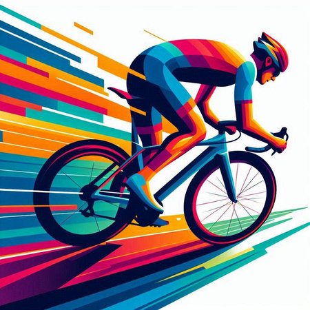 Cyclist Riding the Bike on Colorful Abstract Background, Vector Illustration
