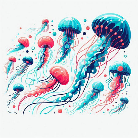 Jellyfish in the ocean. Vector illustration on white background.
