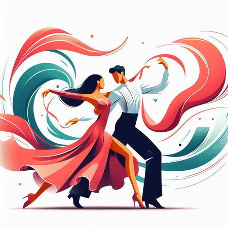 Couple dancing ballroom dance. Vector illustration in retro style.のイラスト素材