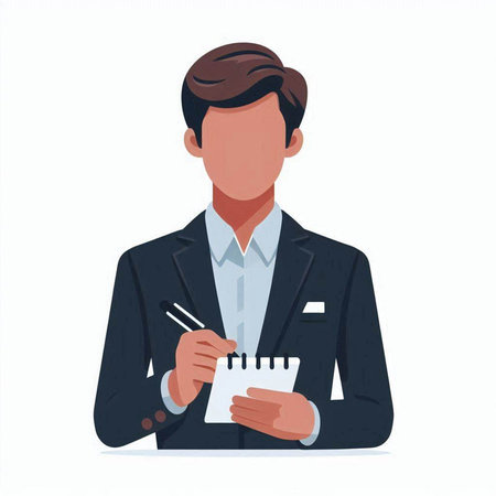 Businessman with notepad. Vector illustration in a flat style.のイラスト素材