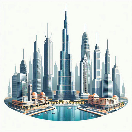 Skyscrapers in Dubai, United Arab Emirates. Vector illustrationのイラスト素材