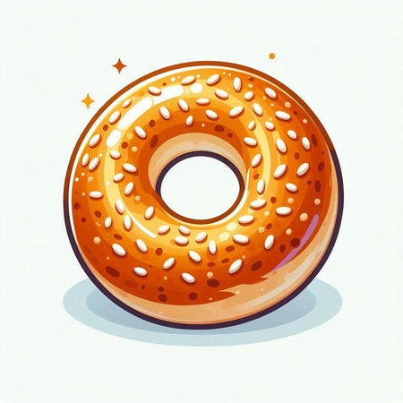 Illustration of a bagel with sesame seeds on a white backgroundのイラスト素材