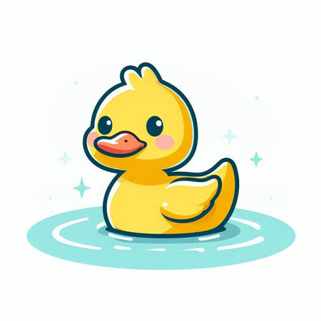 Cute yellow rubber duck floating on the water. Vector illustration.のイラスト素材