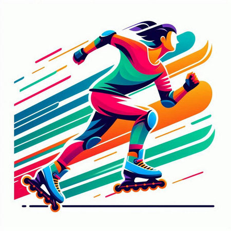 Roller skating, vector illustration. Colorful abstract background with lines.