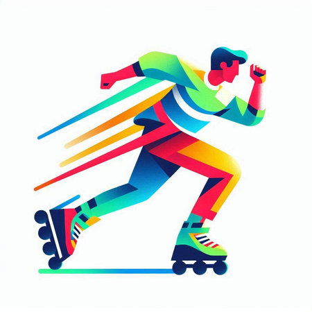 Roller skating, vector illustration. Colorful silhouette of a man on roller skates.