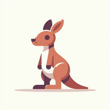Kangaroo flat vector illustration. Cute cartoon kangaroo isolated on white background.のイラスト素材