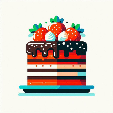 Cake with chocolate and strawberries on a white background. Vector illustration.