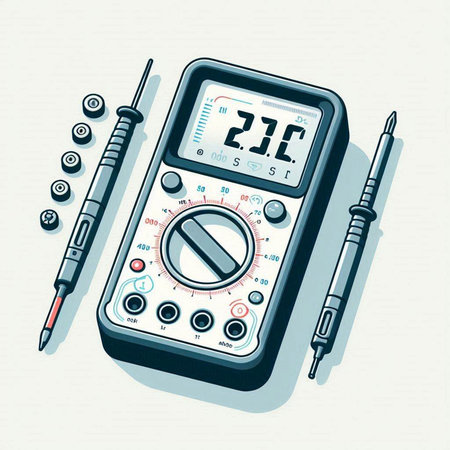 Digital multimeter and syringe on white background. Vector illustration.