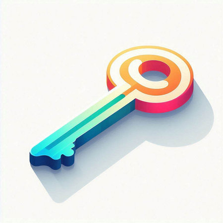 Key icon with shadow on a white background. 3D illustration.のイラスト素材