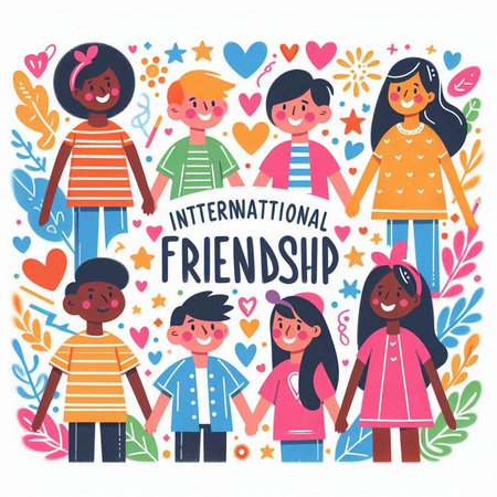 International friendship day. Group of children with different nationalities. Vector illustrationのイラスト素材