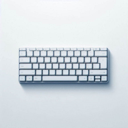 Top view of a computer keyboard on a white background with copy space