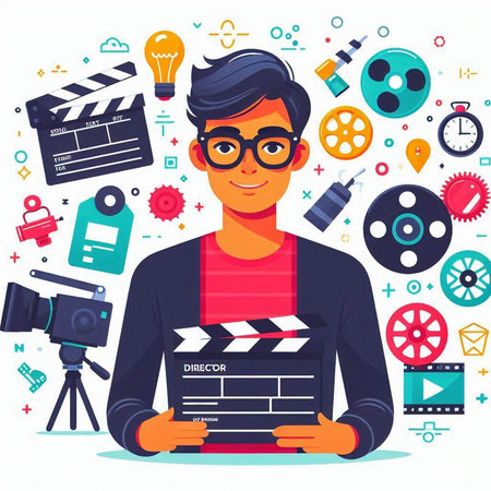 Cinema and movie production concept. Vector flat cartoon graphic design illustrationのイラスト素材
