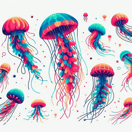 Seamless pattern with colorful jellyfishes. Vector illustration.