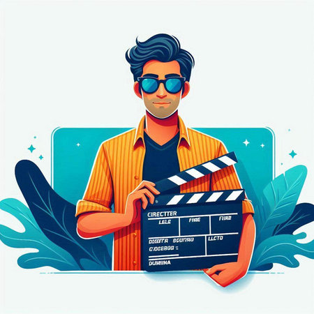 Vector illustration of a man with a clapperboard in his handsのイラスト素材