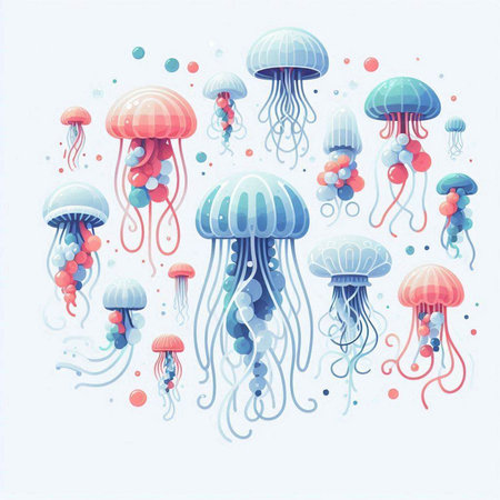 Jellyfish in the ocean. Underwater world. Vector illustration.のイラスト素材