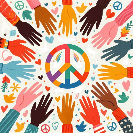 Hands with peace sign in circle. Peace concept. Vector illustration.のイラスト素材