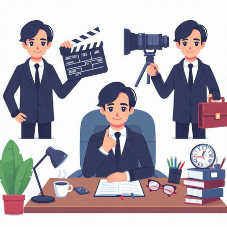 Cinema director. Vector illustration in cartoon style on white background.のイラスト素材