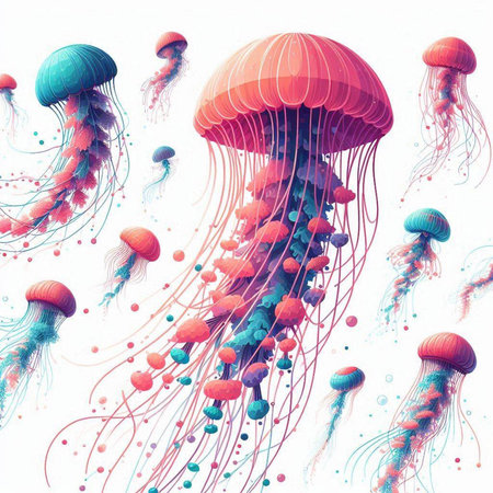 Jellyfishes on a white background. 3d rendering.