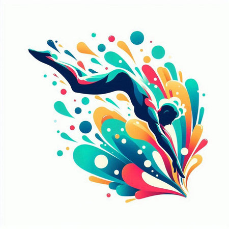 Vector illustration of a woman in swimsuit on colorful background. Design element.のイラスト素材