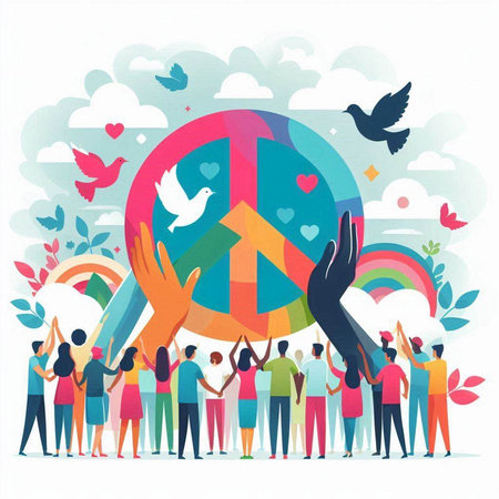 International Day of Peace concept. Vector illustration in flat cartoon style.のイラスト素材
