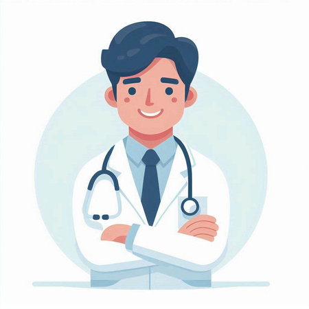 Male doctor with stethoscope. Vector illustration in cartoon style.のイラスト素材